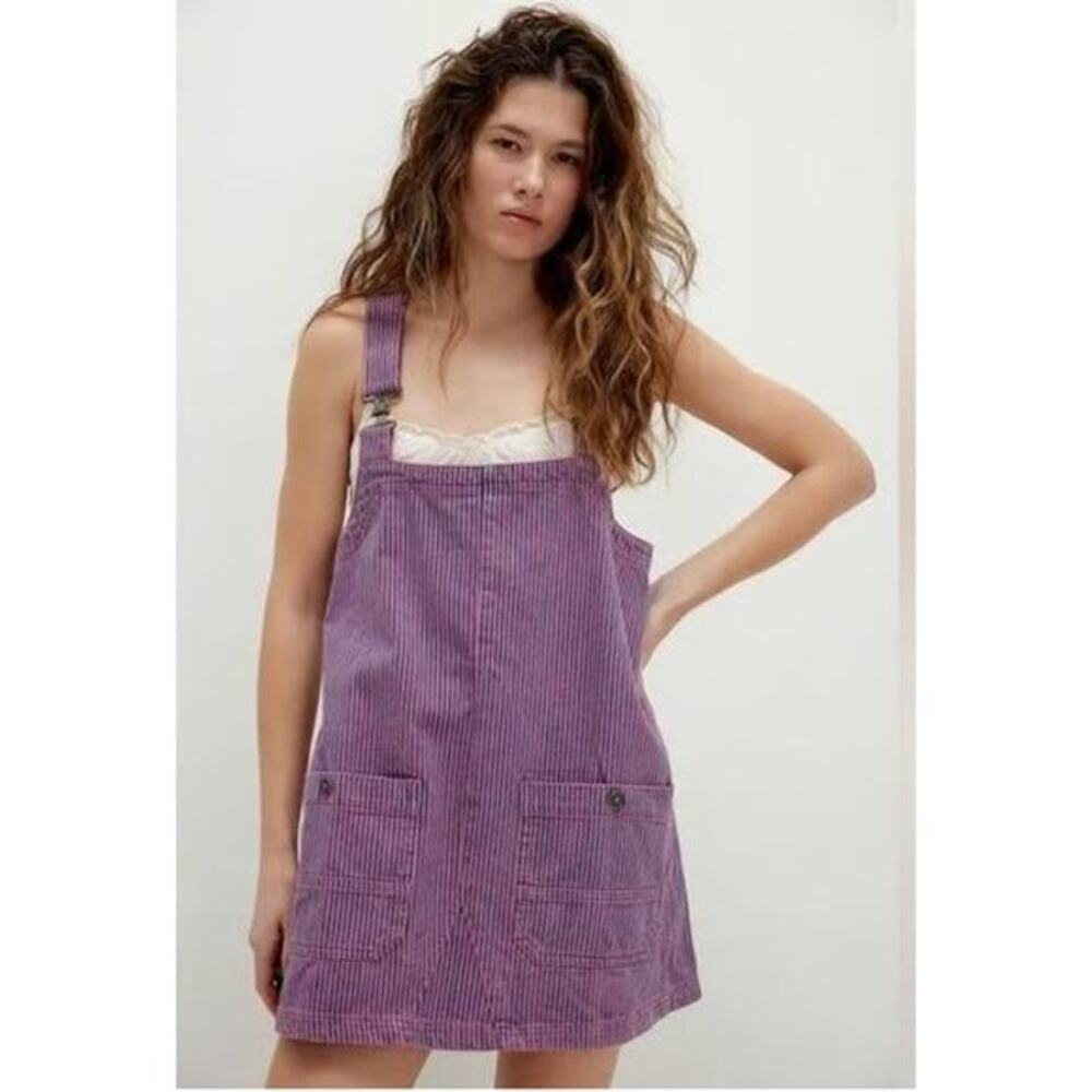 Free People We The Free Overall Smock Mini Railroad Shortall Mini Dress Sz Large